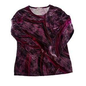 Who's goth Velvet Burnout Swirl Long Sleeve Top Womens Size S Purple Shimmer Y2K